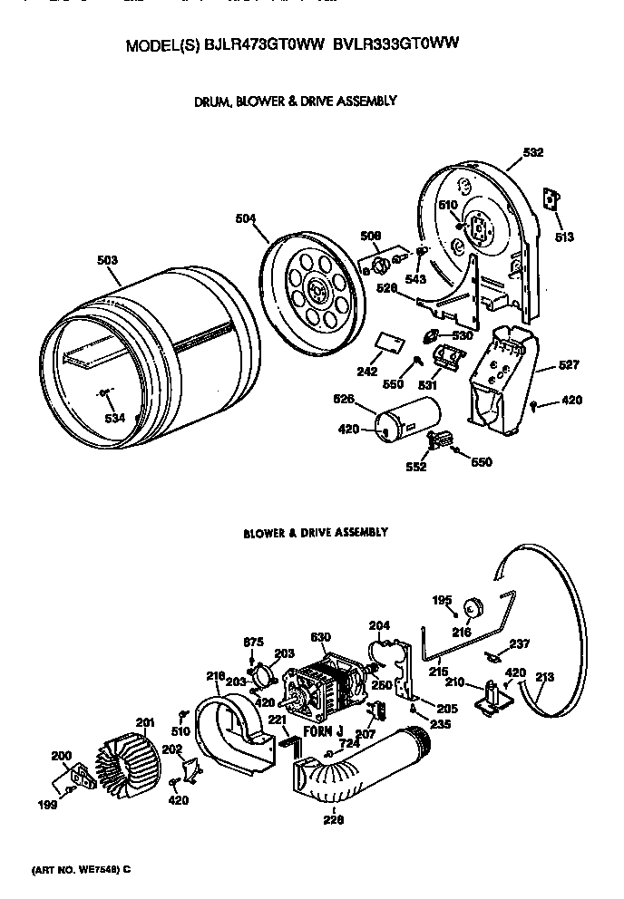 Drum, blower and drive