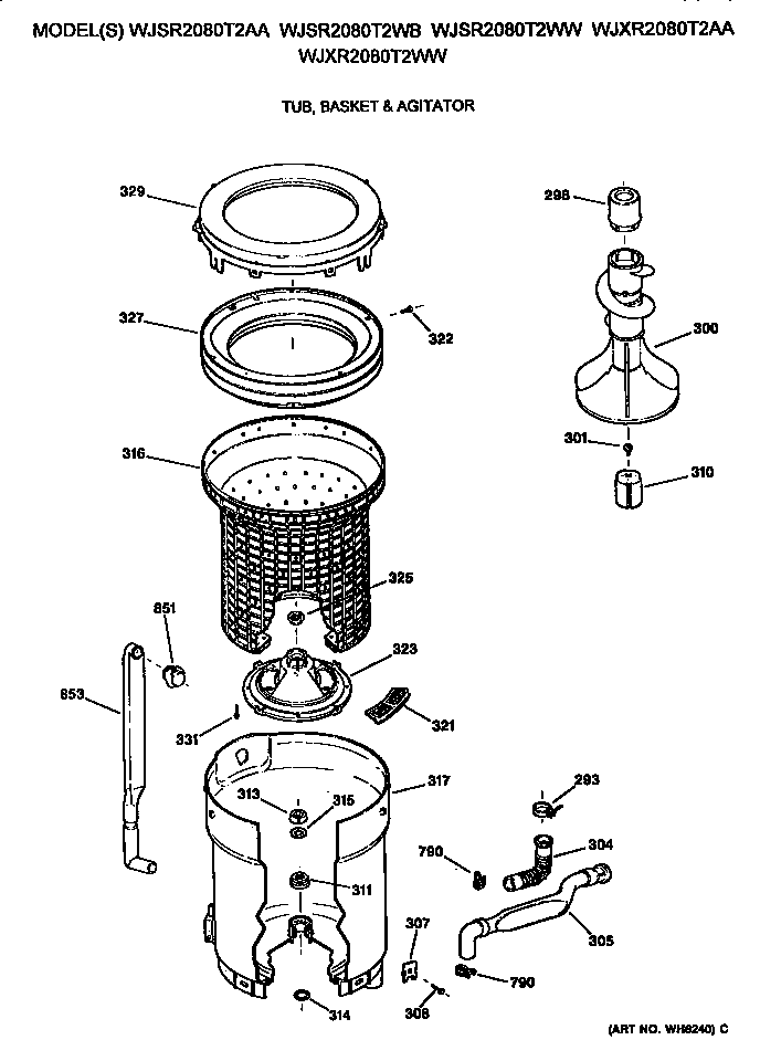 Tub, basket and agitator