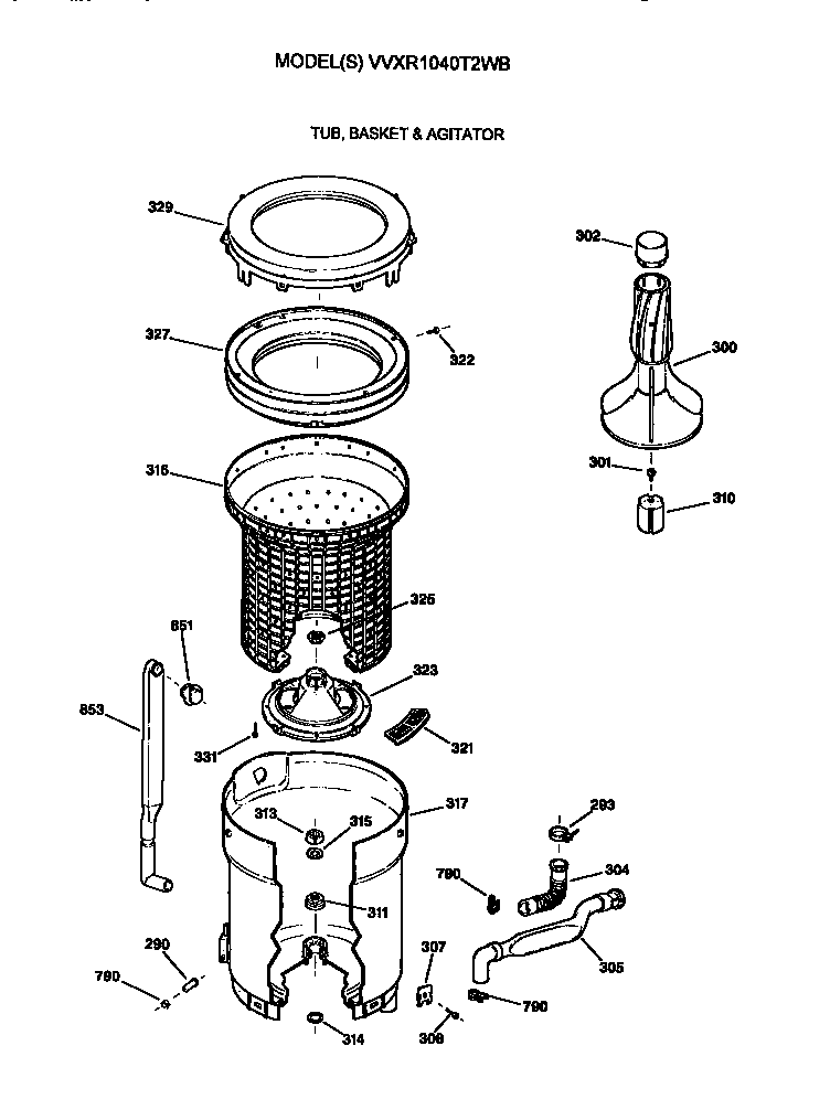 Tub, basket and agitator