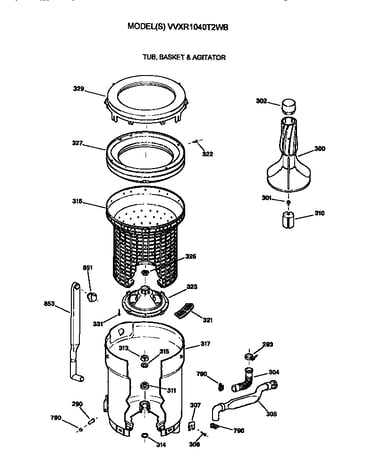 Tub, basket and agitator