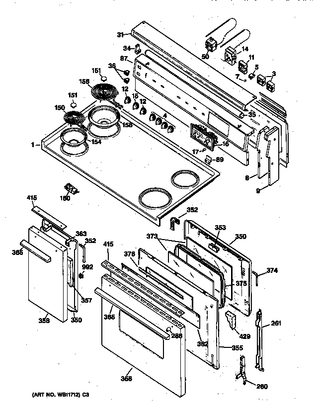 CONTROL PANEL, COOKTOP & DOOR