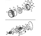 GE DWLR473ET1WW drum, heater asm., blower & drive asm. diagram
