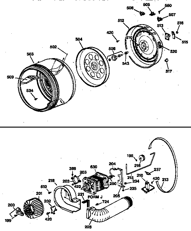 DRUM, HEATER ASM., BLOWER & DRIVE ASSEMBLY