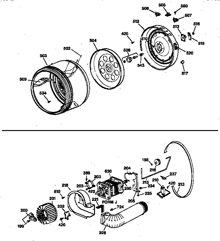 DRUM, HEATER ASM., BLOWER & DRIVE ASM.