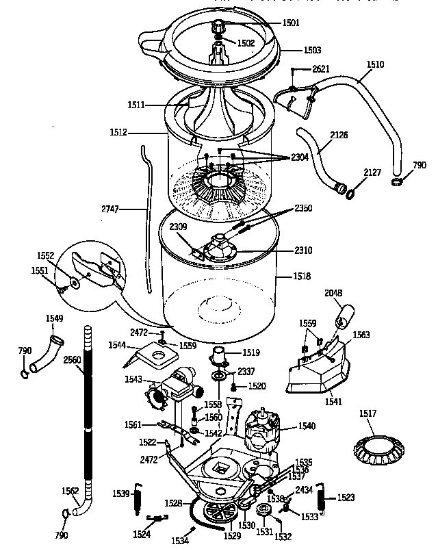 Washer-tubs, hoses & motor