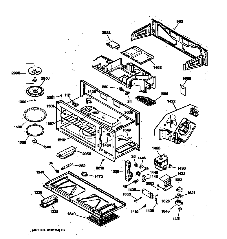 Bottom plate, internal parts & mounting bracket
