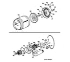 GE DWLR473ET0AA drum, heater asem., blower & drive assembly diagram