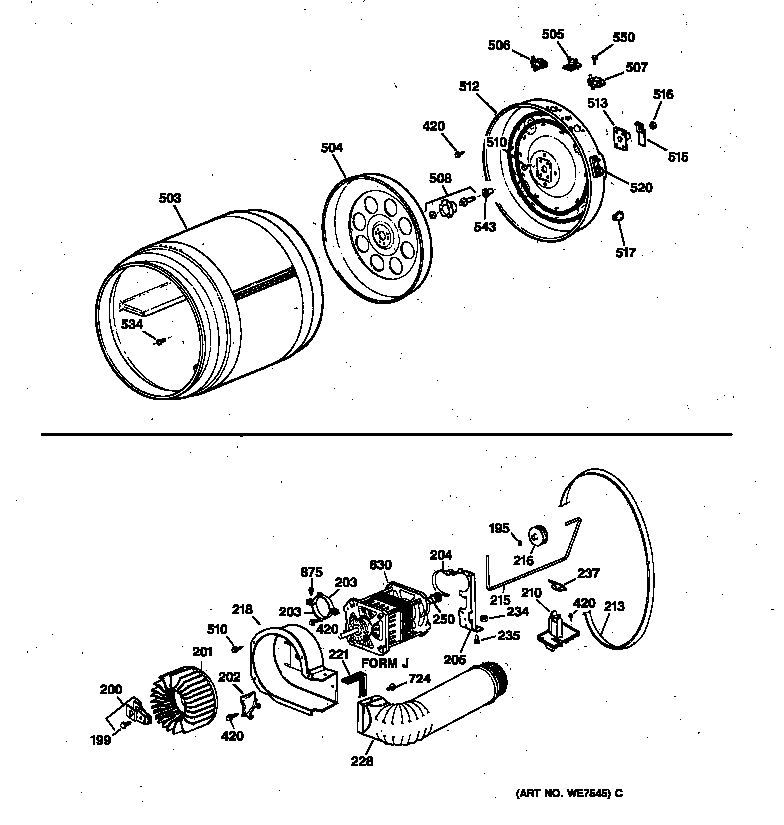 Drum, heater asem., blower & drive assembly