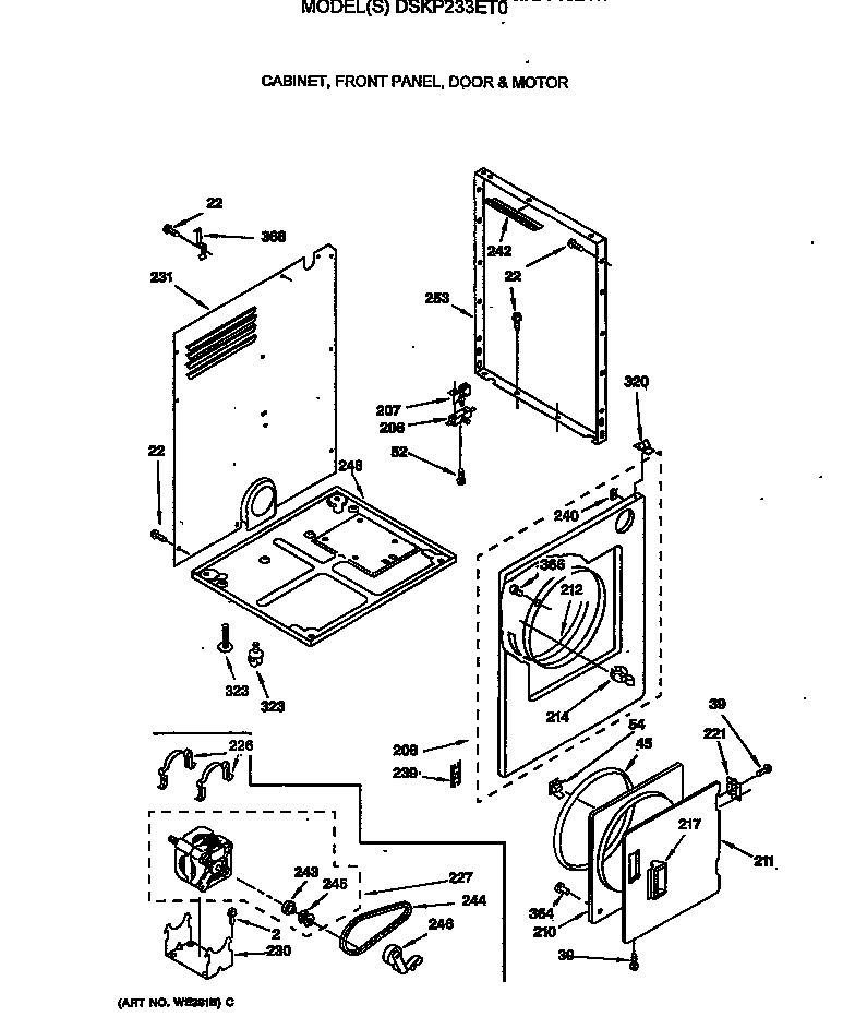 Cabinet, front panel, door & motor