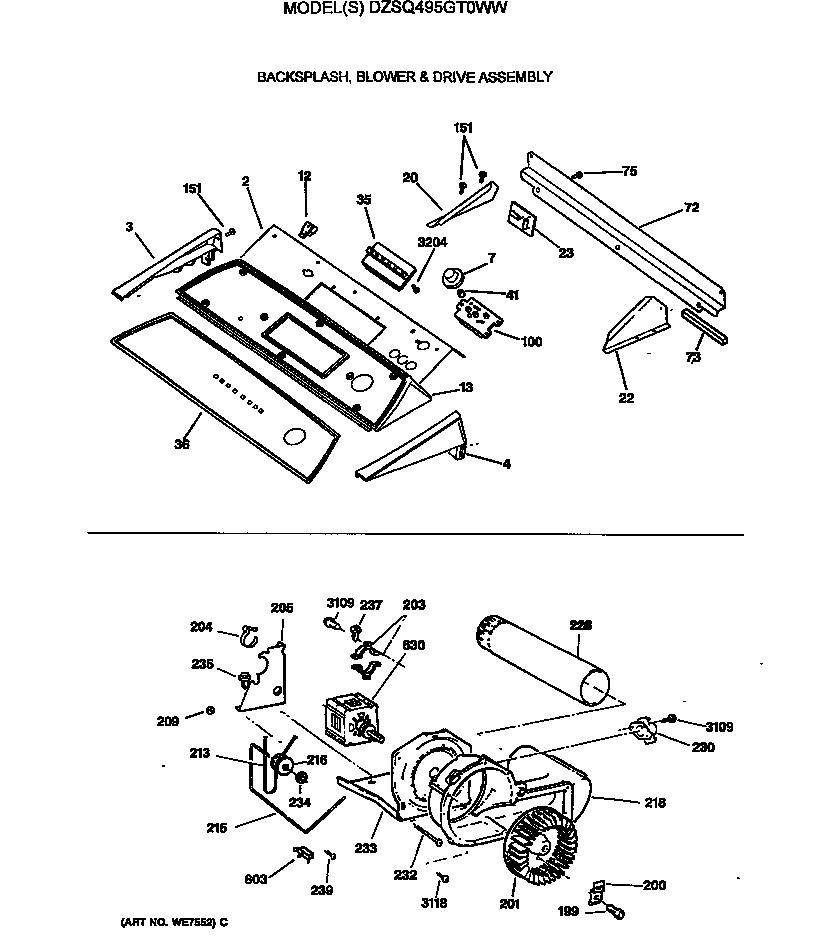 Backsplash, blower & drive assembly