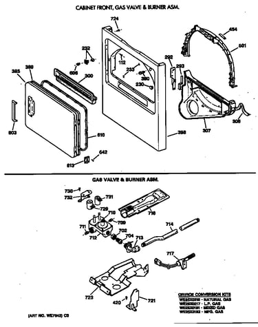 Cabinet front, gas valve & burner asm.