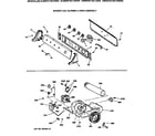 GE DWXR473ET2WW backsplash, blower & drive assembly diagram