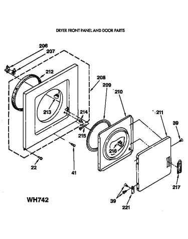Dryer front panel and door parts