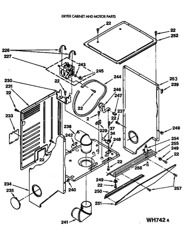 Dryer cabinet and motor parts
