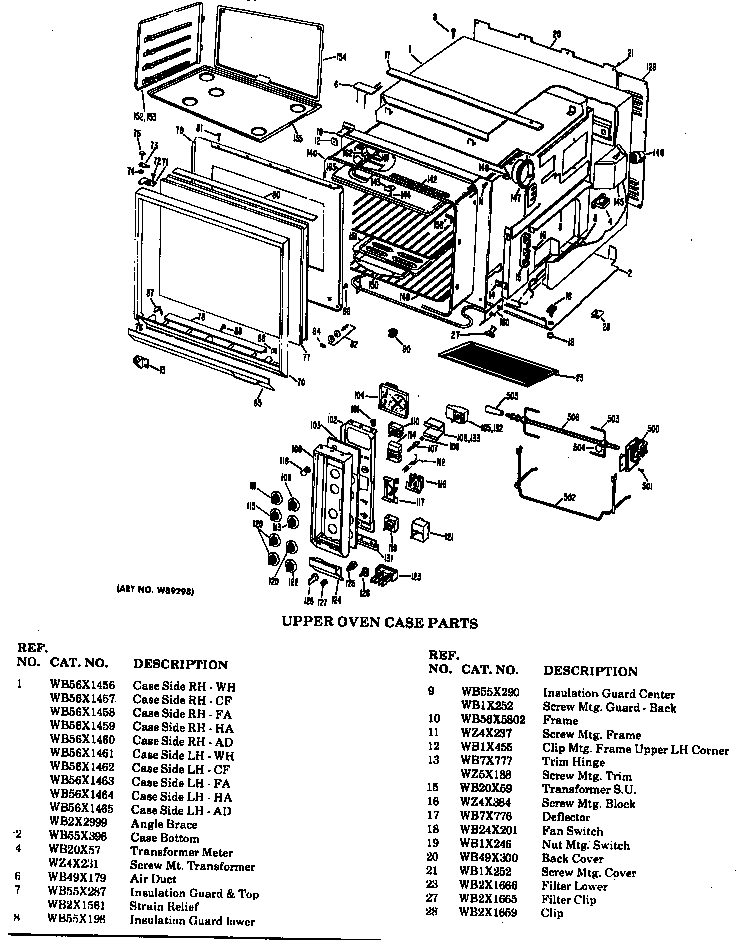 Upper oven case parts