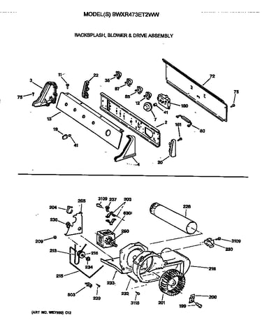 Backsplash, blower & drive assembly