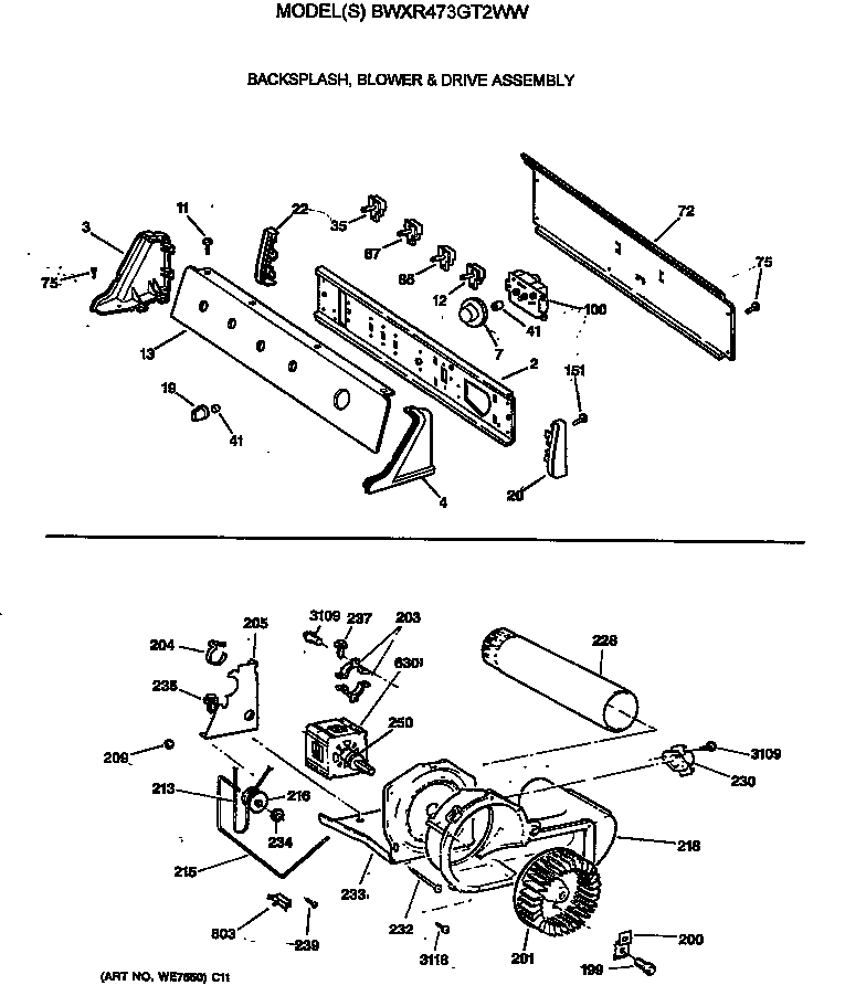 Backsplash, blower & drive assembly