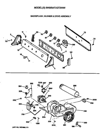 Backsplash, blower & drive assembly