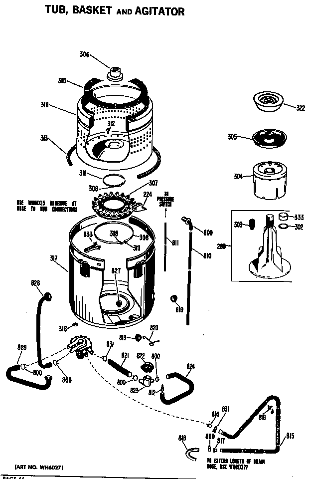Tub, basket and agitator