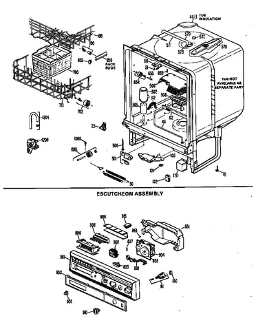Tub/escutcheon assembly