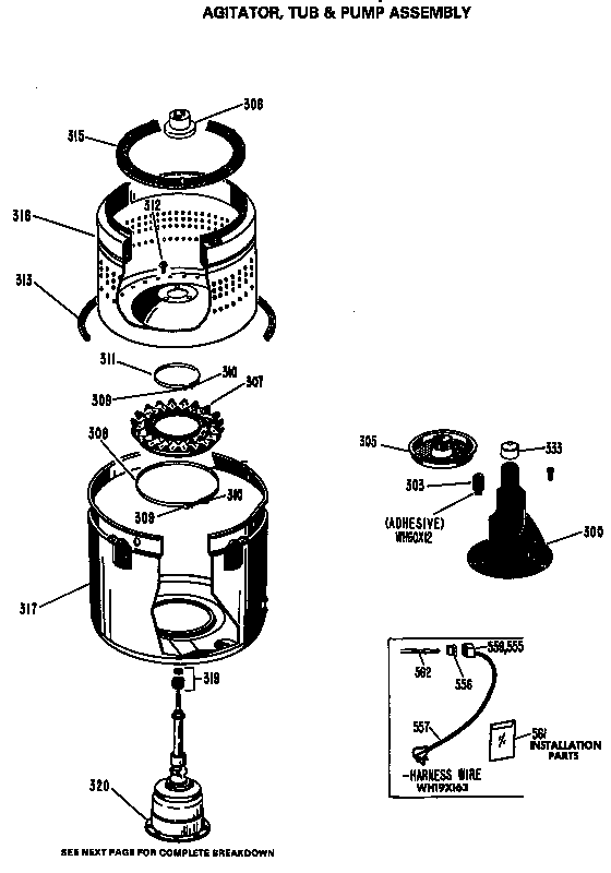 Agitator, tub & pump assembly
