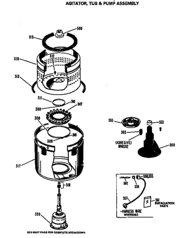 Agitator, tub & pump assembly