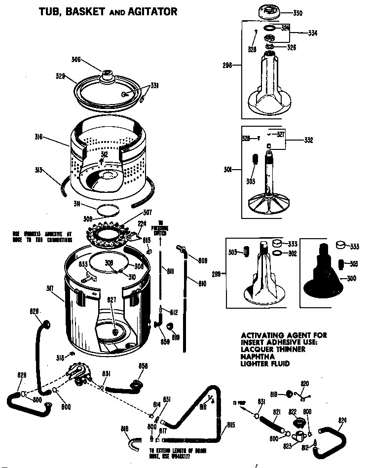 Tub, basket and agitator