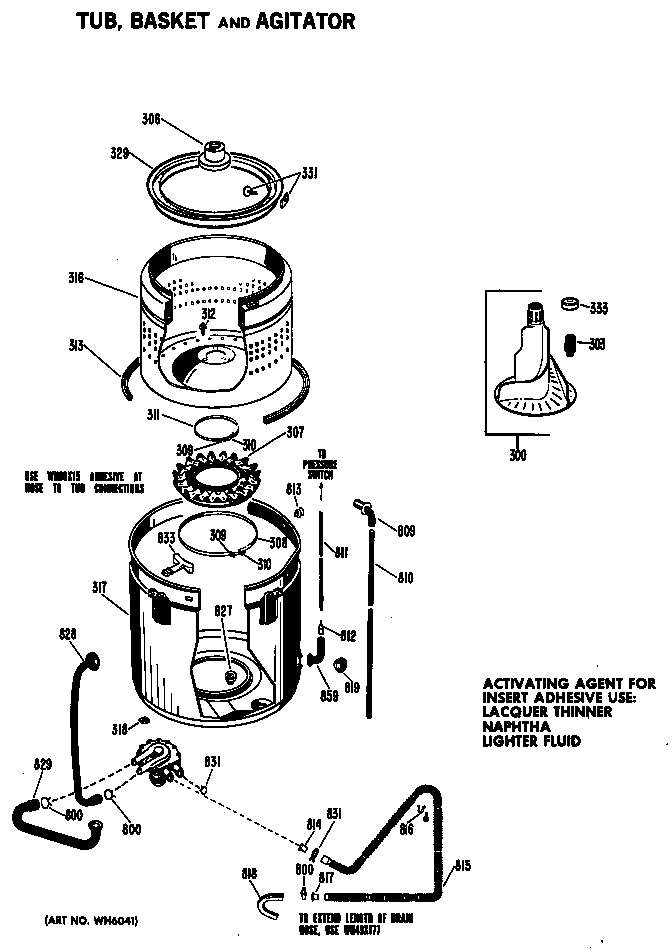 Tub, basket and agitator