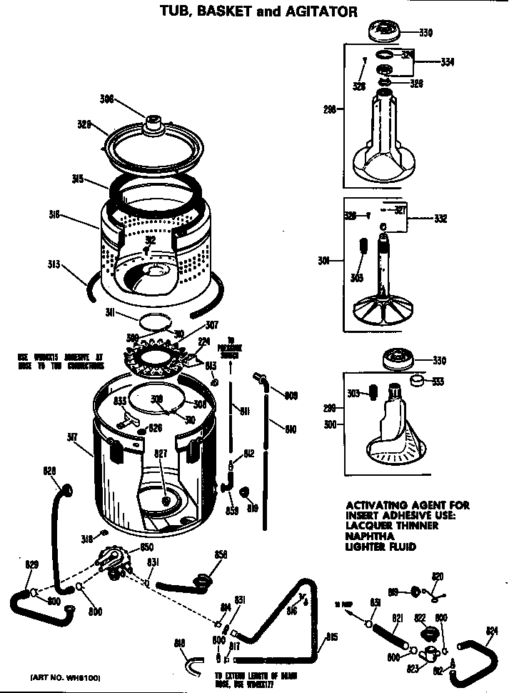 Tub, basket and agitator