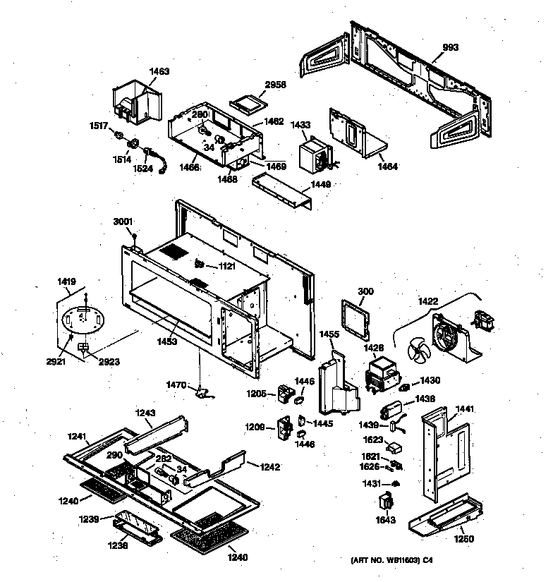 Bottom plate, internal parts & mounting bracket