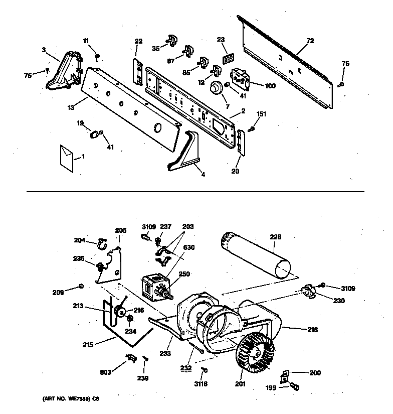 BACKSPLASH, BLOWER & DRIVE ASSEMBLY