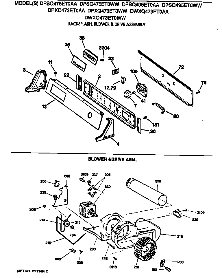 Backsplash, blower & drive assembly