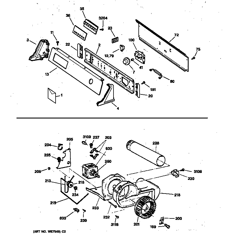 BACKSPLASH, BLOWER & DRIVE ASSEMBLY