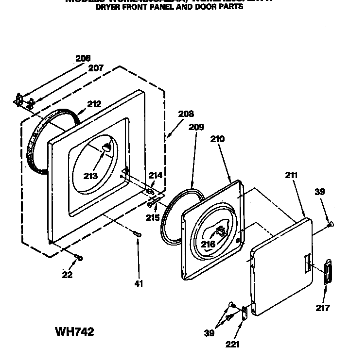 Dryer front panel and door parts