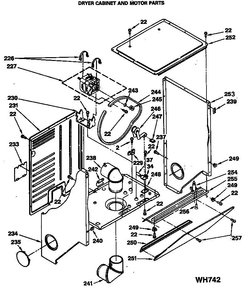 Dryer cabinet and motor parts