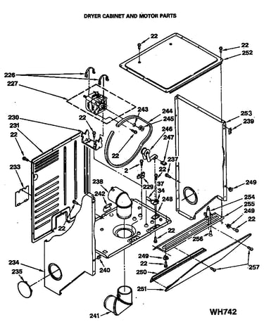 Dryer cabinet and motor parts