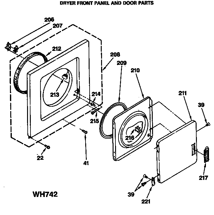 Dryer front panel and door parts