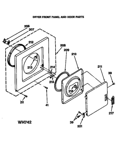 Dryer front panel and door parts