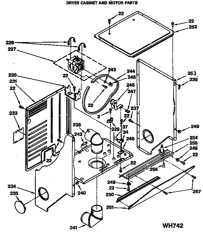Dryer cabinet and motor parts