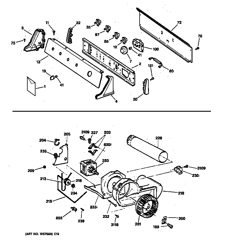 BACKSPLASH, BLOWER & DRIVE ASSEMBLY