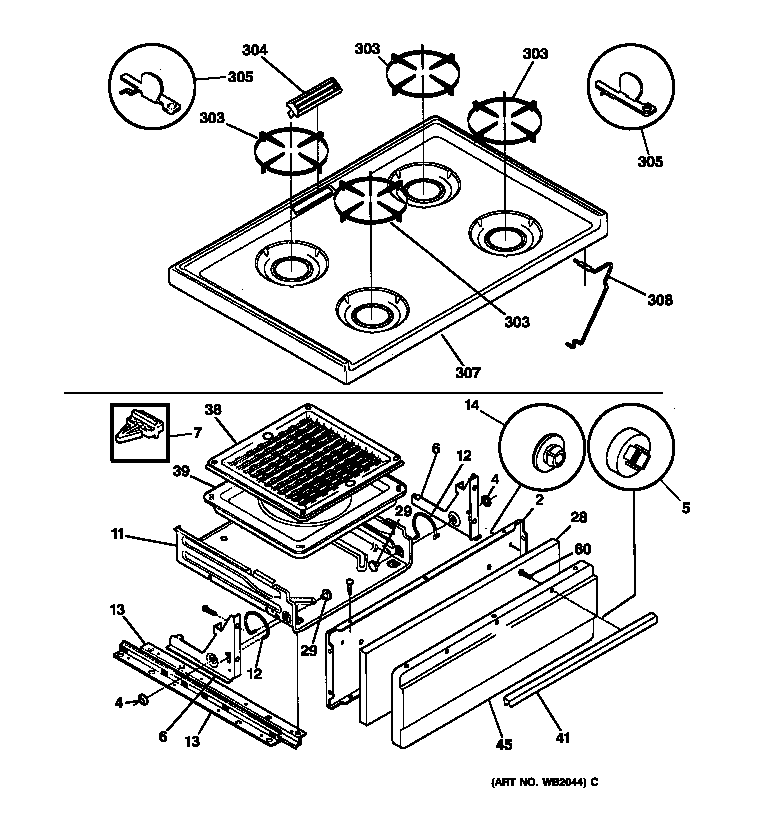 Cooktop and drawer