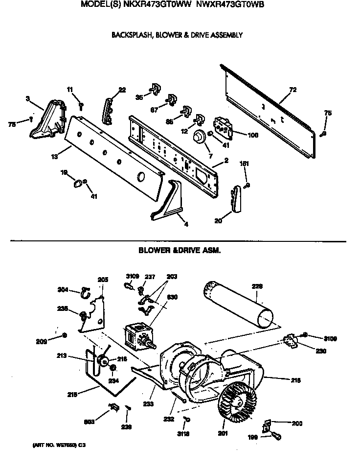 BACKSPLASH, BLOWER & DRIVE ASSEMBLY