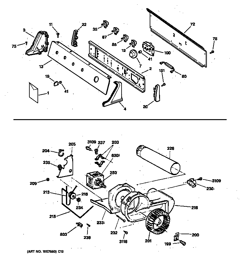 BACKSPLASH, BLOWER & DRIVE ASSEMBLY