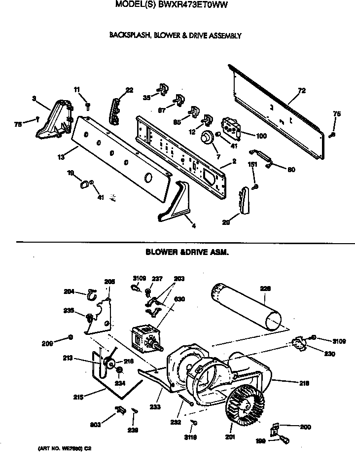 BACKSPLASH, BLOWER & DRIVE ASSEMBLY