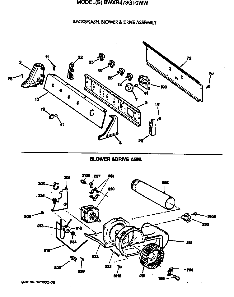 Backsplash, blower & drive assembly