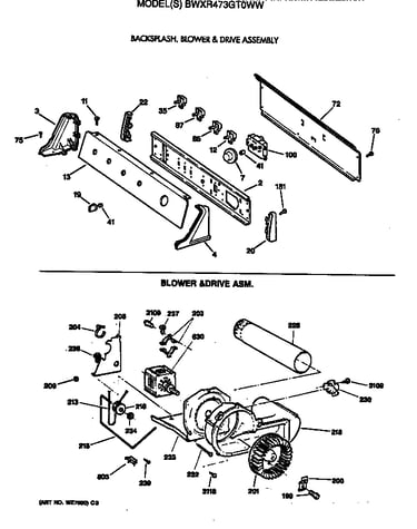 Backsplash, blower & drive assembly