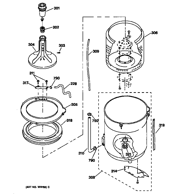 Agitator, basket & tub parts