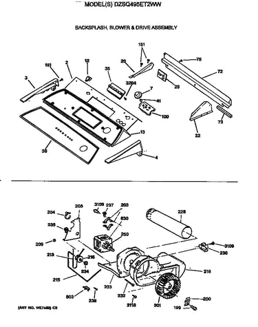 Backsplash, blower & drive assembly