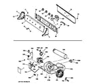 GE DJSR473ET2AA backsplash, blower & drive assembly diagram