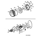 GE DLLR113ET1WB drum, heater asm., blower & drive assembly diagram